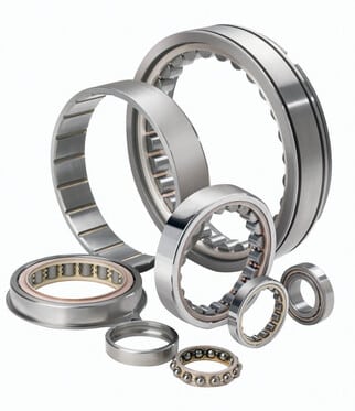 carefully positioned bearings and metal parts of different sizes have been collected into a group