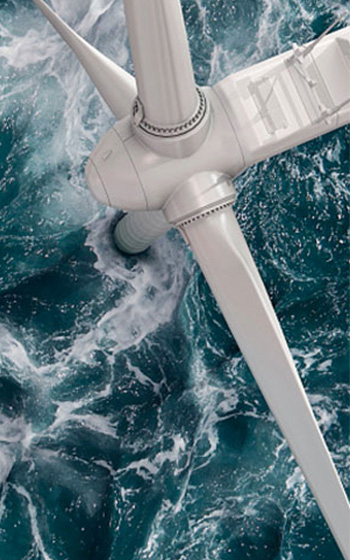 Photograph of an offshore wind turbine.
