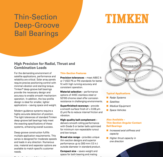 Timken İnce Kesitli Derin Oluklu Bilyalı Rulmanlar Satış Broşürü