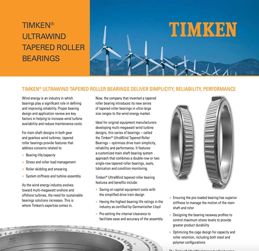 Timken UltraWind Tapered Roller Bearings Sell Sheet