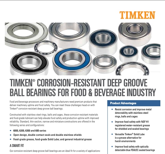 Timken Corrosion-Resistant Deep Groove Ball Bearing Sell Sheet