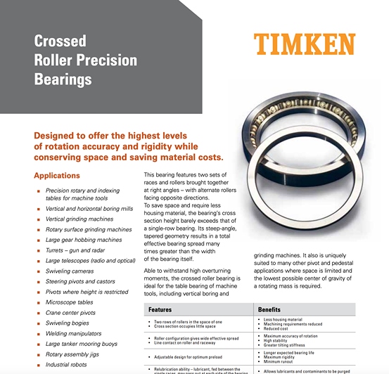 Timken Kreuzrollenlager (XR) – Datenblatt
