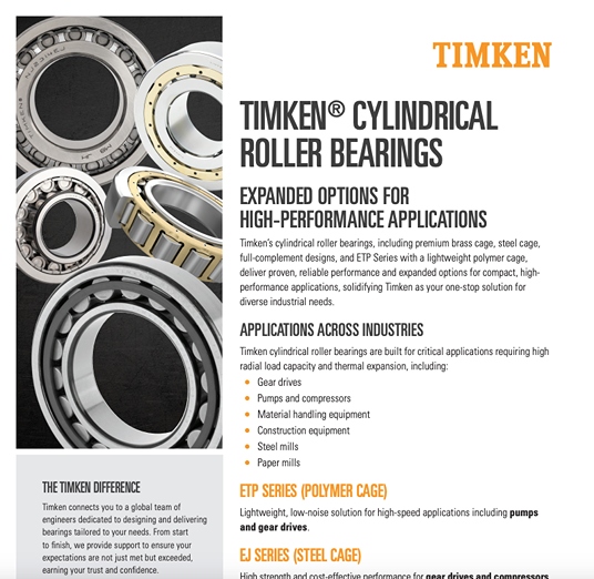 Timken Silindirik Makaralı Rulman Satış Broşürü